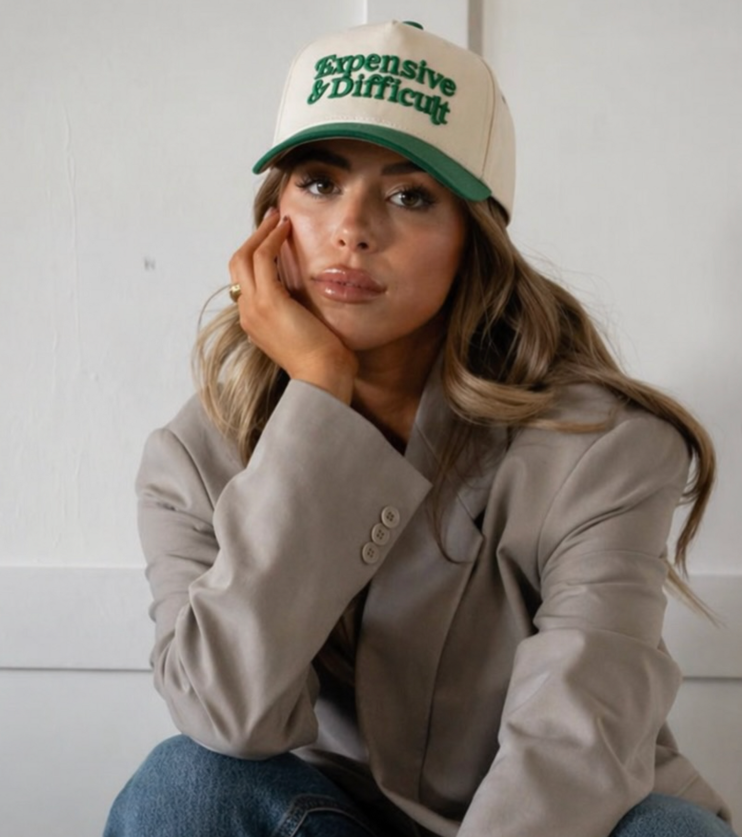GREEN Lettering- Tan Snapback