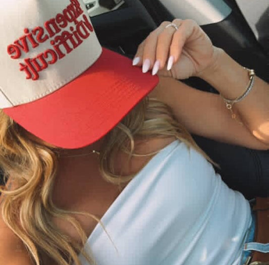 Tan Snapback- RED Lettering