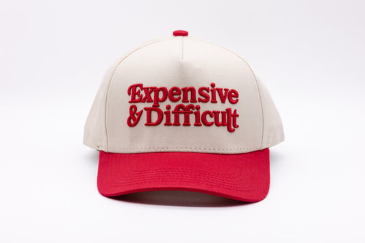 Tan Snapback- RED Lettering